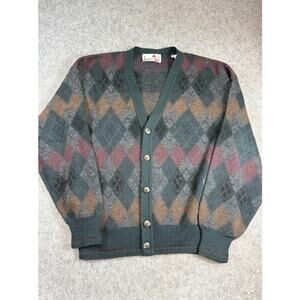 VTG Florence Tricot Argyle Cardigan Men M Acrylic Wool Knit Grandpa Academia 90s